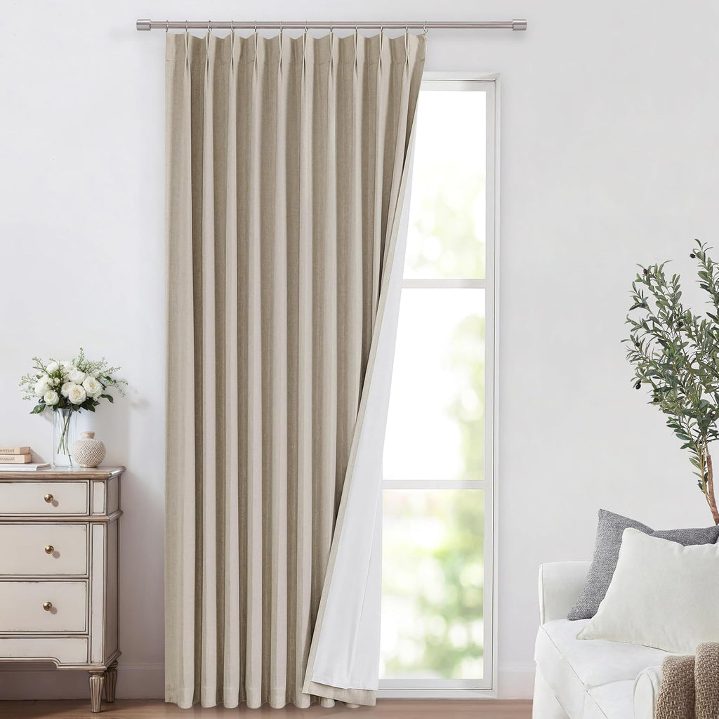 VisionHome Vision Home Sand Pinch Pleated Full Blackout Curtains Linen Blended Room Darkening Window Curtains 112 inch for Living Room Bedr…