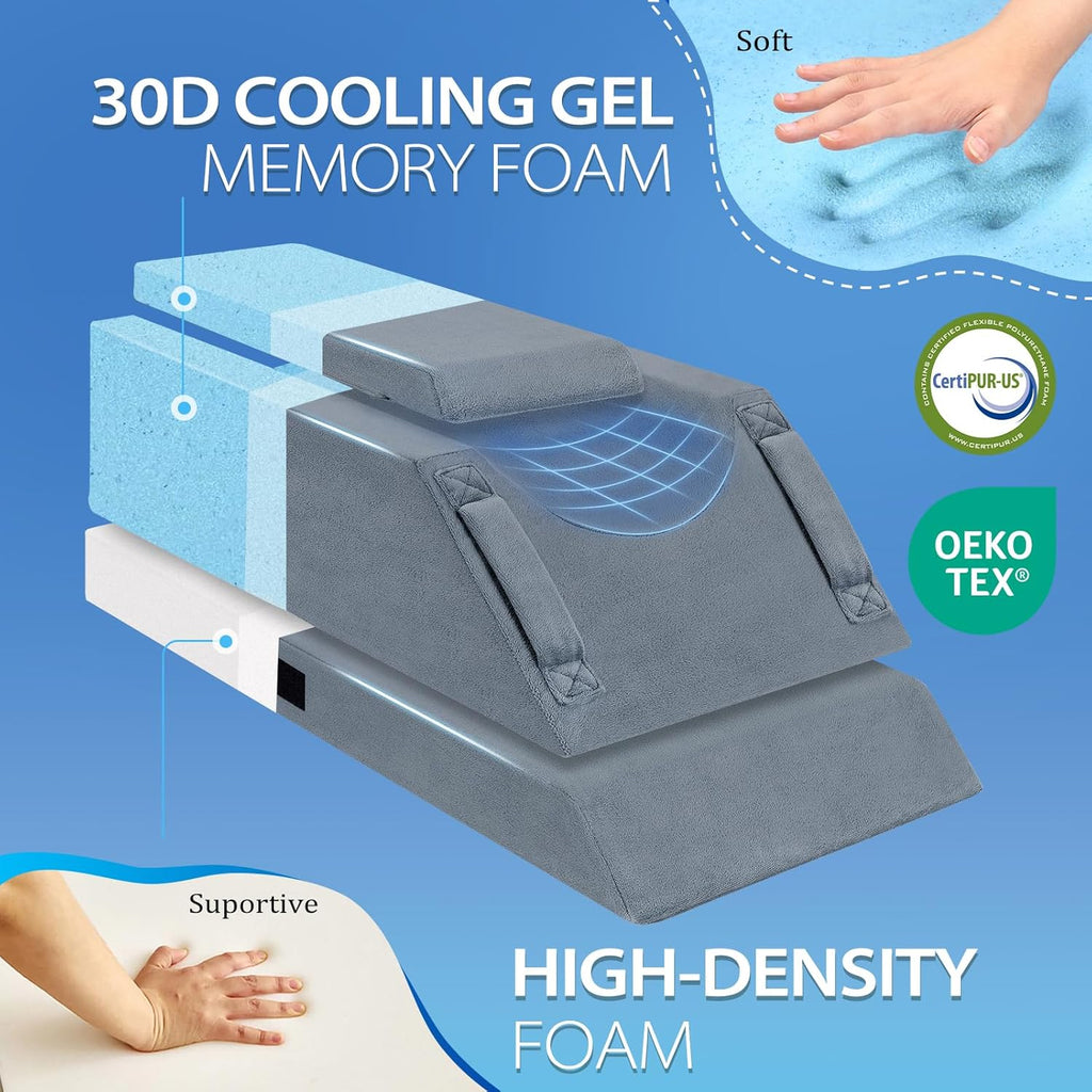 Wellsin 4-Height Adjustable Leg Elevation Pillows for After Surgery, Knee and Ankle Injuries, Memory Foam Leg Wedge Pillow with 3…