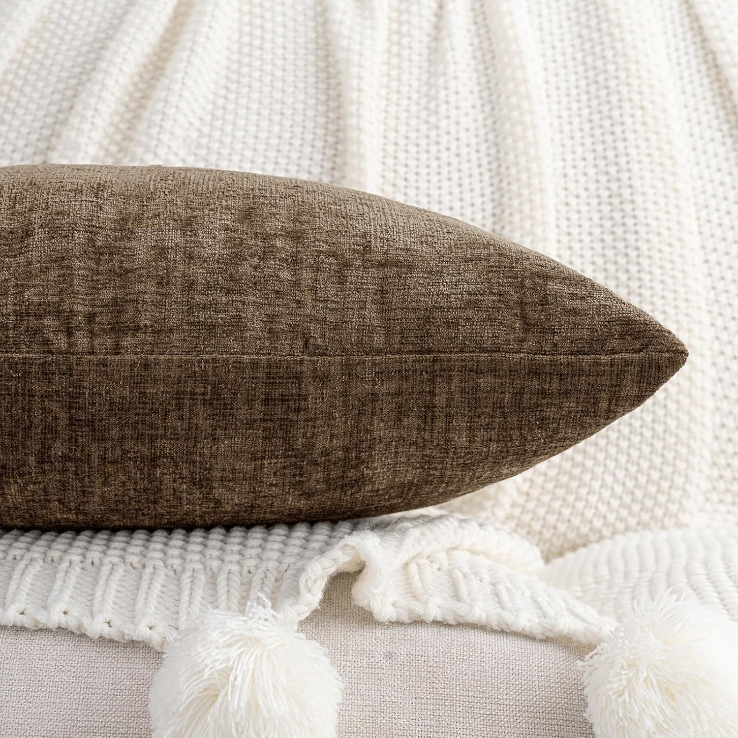 Hwy50 HWY 50 Coffee Lumbar Pillow Covers 12x20 Inch Pack of 2, Soft Chenille Decorative Throw Pillow Covers Farmhouse for Couch Sofa Living…
