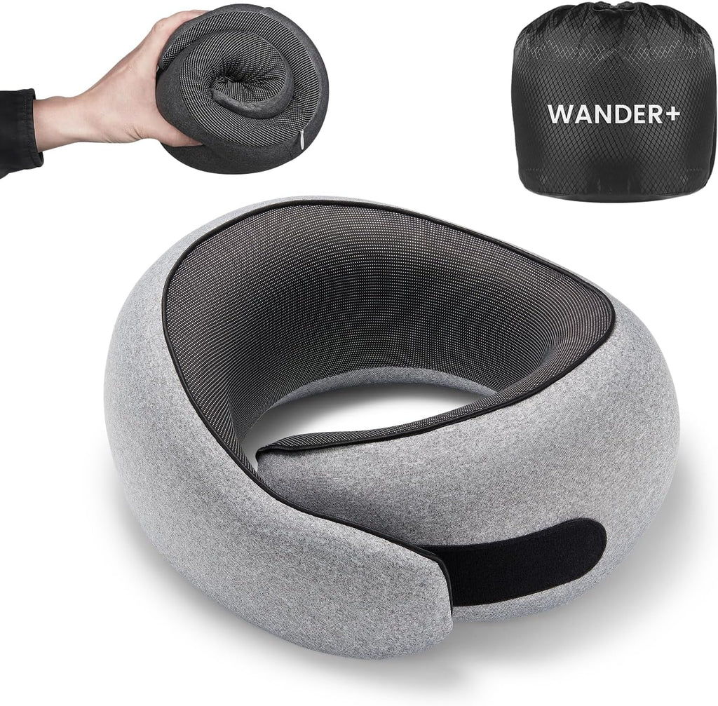 WANDER PLUS® Travel Pillow, 100% Pure Memory Foam Travel Neck Pillow Airplane Neck Support Ergonomic Design Best for Sleeping Plane Car…