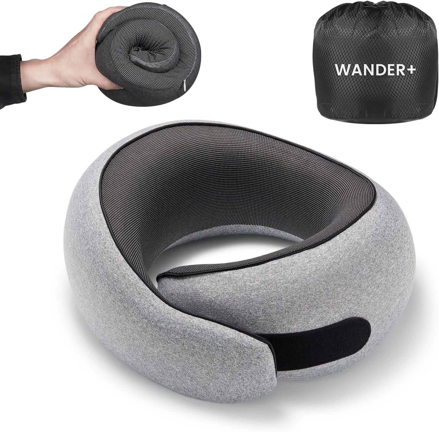 WANDER PLUS® Travel Pillow, 100% Pure Memory Foam Travel Neck Pillow Airplane Neck Support Ergonomic Design Best for Sleeping Plane Car…