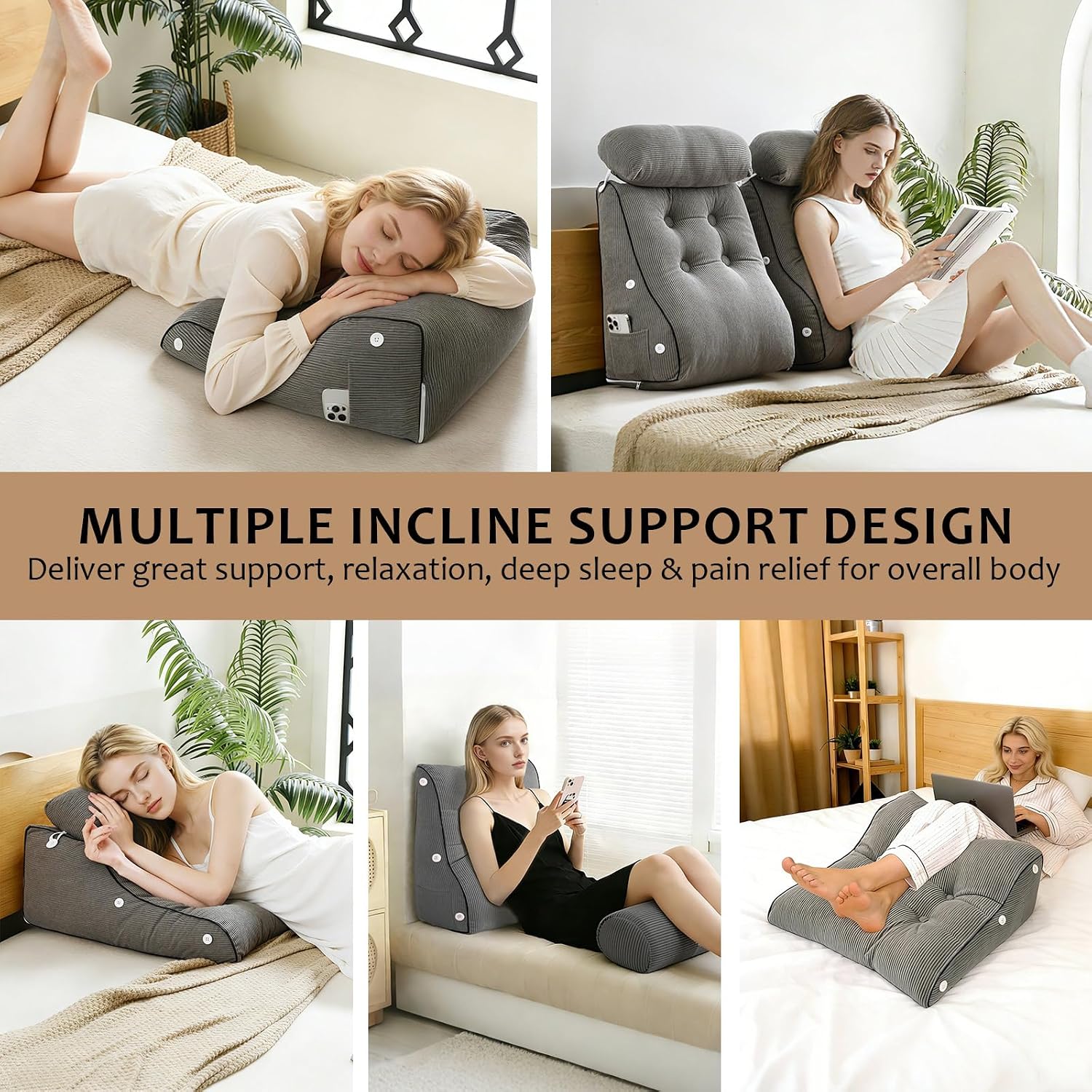 Bcareself Wedge Pillow – Reading & Bed Rest Pillow for Sitting in Bed, Couch, or Floor, Multi-Purpose Headboard Wedge for Sleeping, After S…