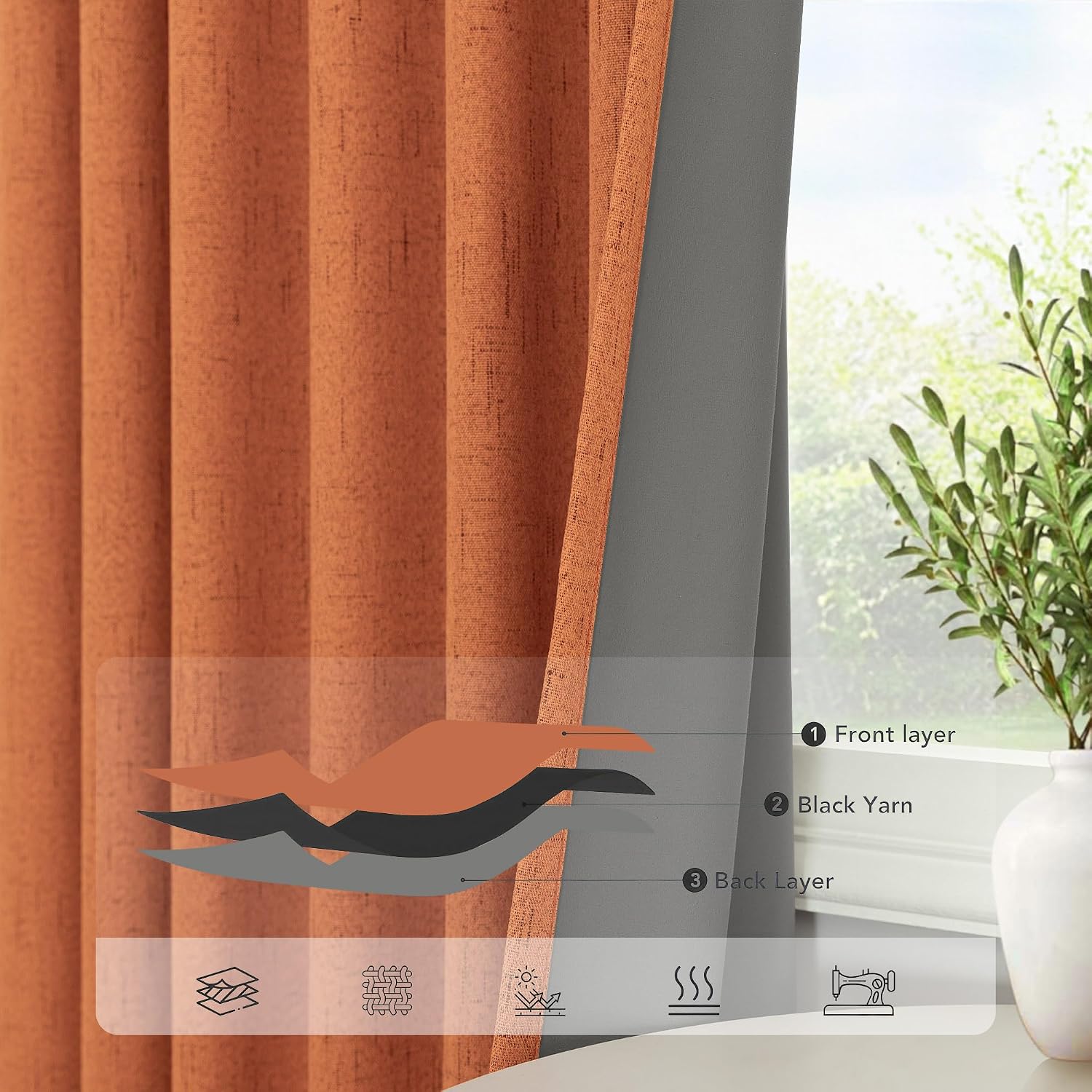Pitalk Blackout Burnt Orange Curtain for Bedroom 96 Inch Length 2 Panels Back Tab Pocket Room Darkening Privacy Thermal Ochre Dark Orange B…