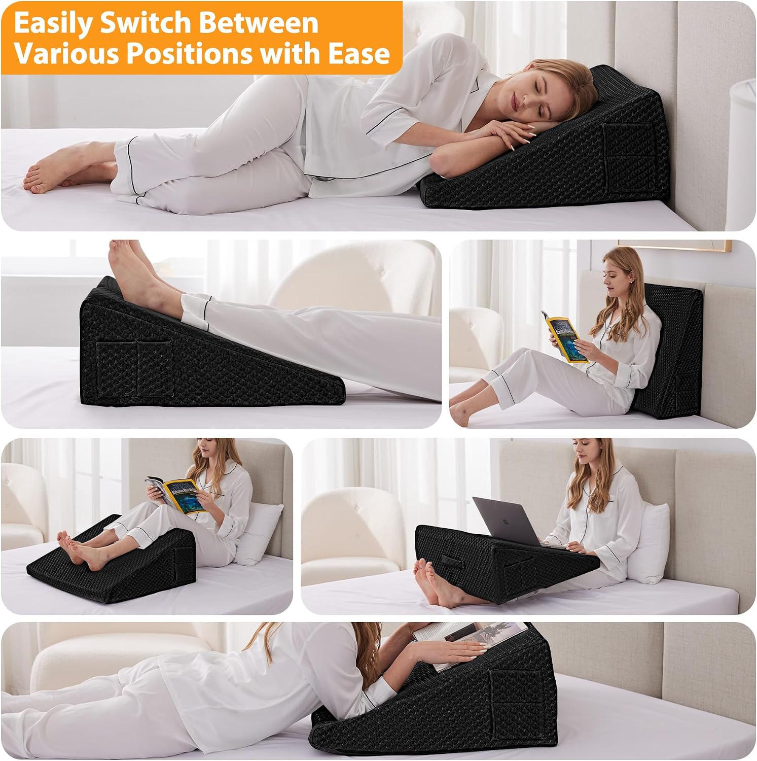 Ruqmuis Wedge Pillow for Acid Reflux, Bed Wedge Pillow for Headboard 10", Pillow Wedge for Back, Post Surgery, Elevated Pillows for Sleepi…