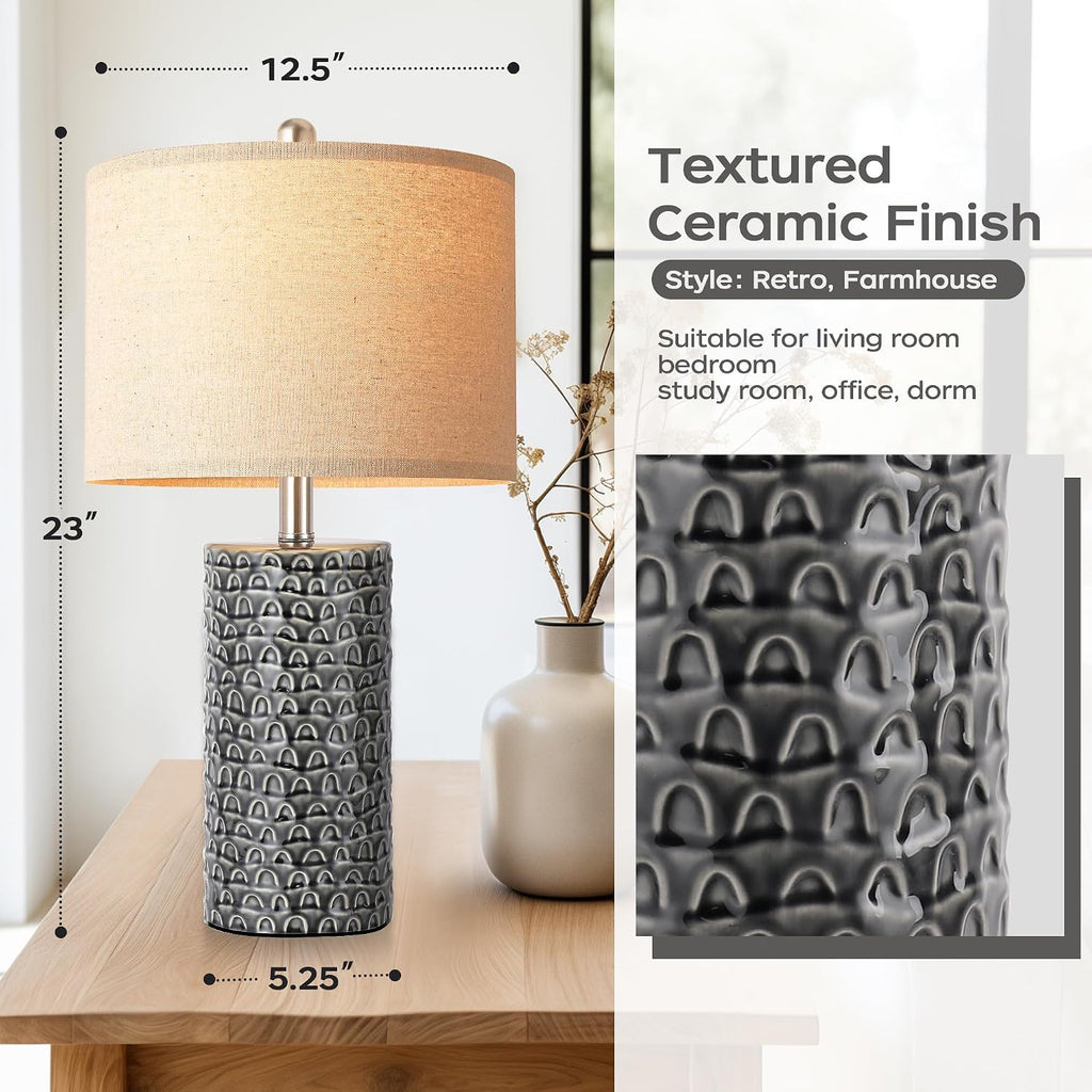 PARTPHONER 23" Modern Ceramic Table Lamp Set of 2, Table Lamps for Living Room, Rustic Farmhouse Bedside Lamps Nightstand lamp for…