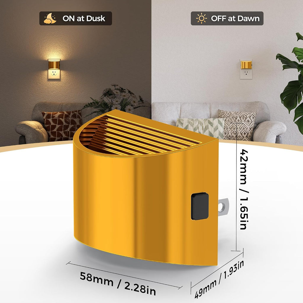 DORESshop LED Night Light[2 Pack], Golden Night Lights Plug into Wall, 3 Level Brightness Adjustable Plug in Night Light, Dusk to Dawn…