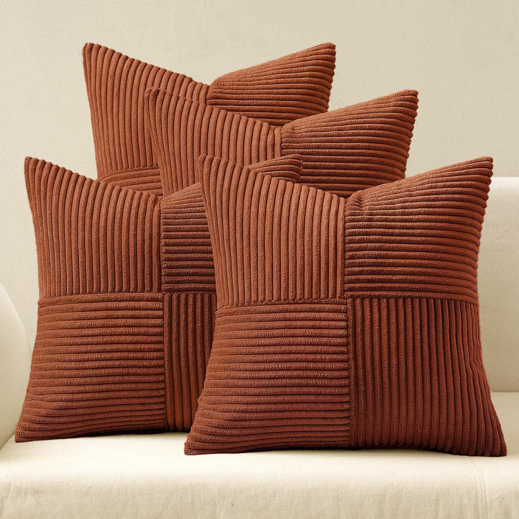Miulee Boho Farmhouse Rust Decorative Throw Pillow Covers 18x18 Inch 4 Packs Soft Vintage Pillow Cases Modern Corduroy Patchwork Cushion Co…