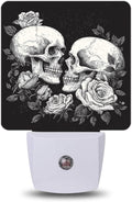 Gothic Skull Roses Night Lights Plug into Wall, Night Light with Dusk to Dawn Sensor for Bedroom Bathroom Kitchen Hallway Stairs…