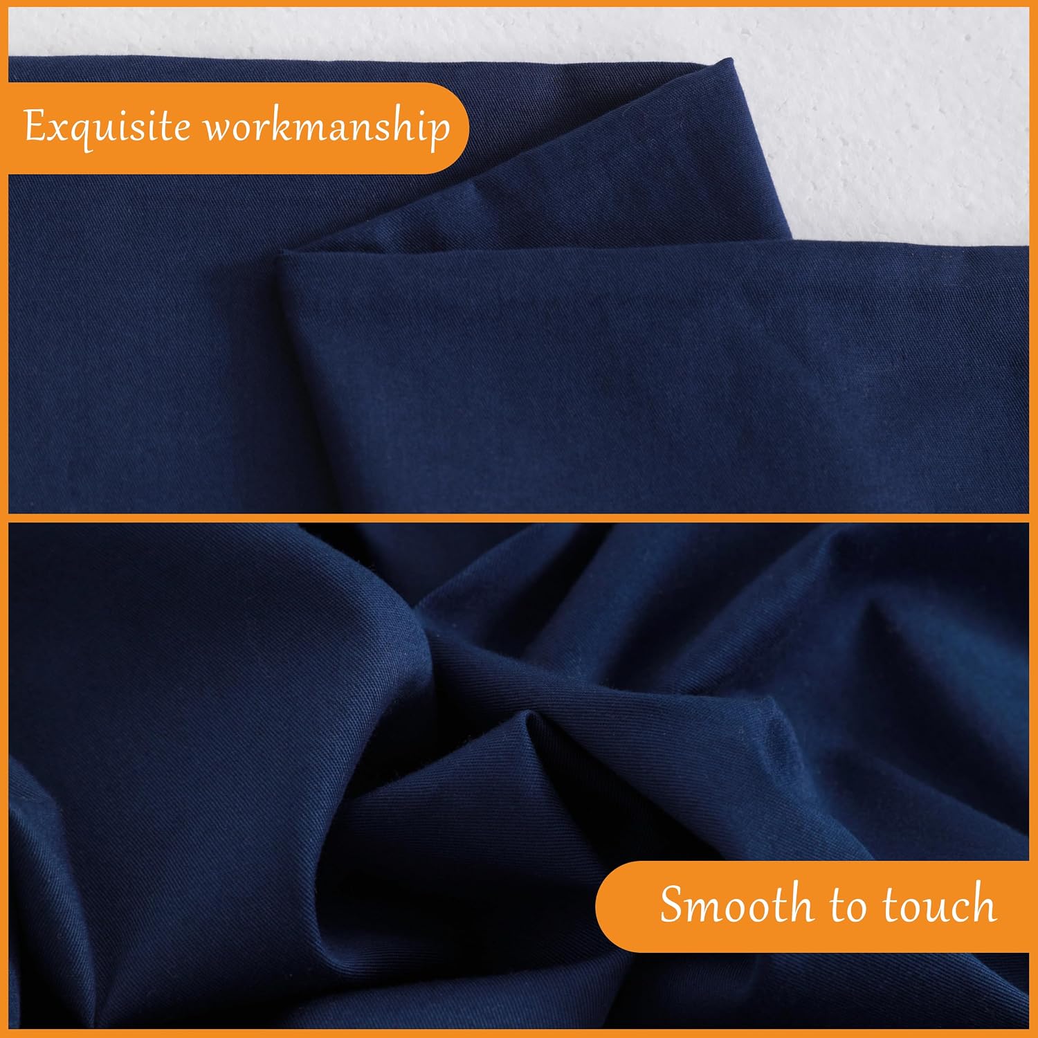 Ntbay King Cotton Pillowcases - Envelope Closure 20x36 Pillowcases Set of 2, Breathable and Soft Bed Pillow Cases, Navy Blue Cotton Blue