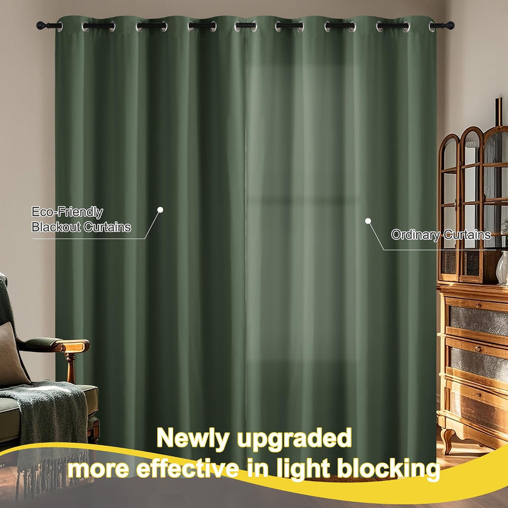 NICETOWN 100% Blackout Greyish Green Window Curtains 96 inches Long 2 Panels Set for Bedroom, Thermal Insulated Grommet Drapes, Room…