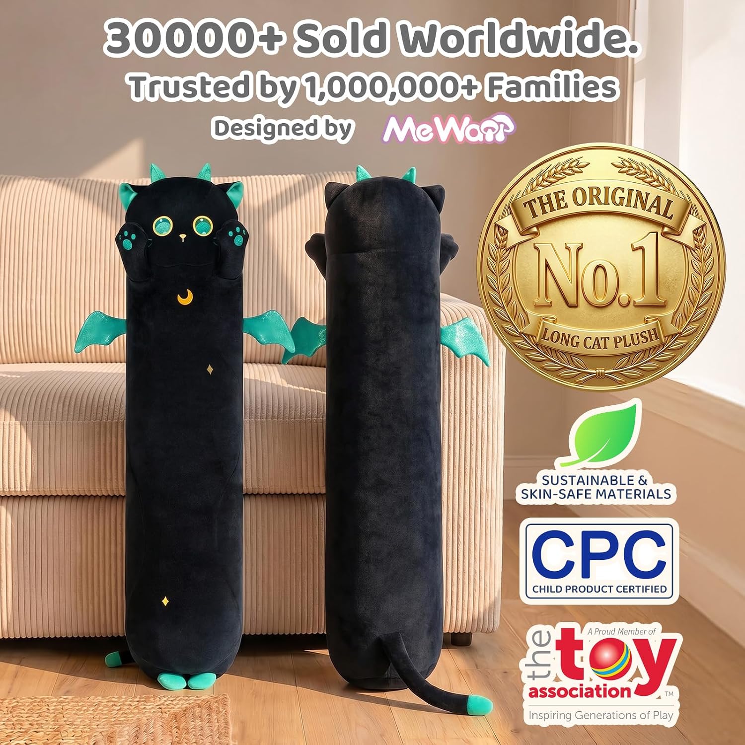 Mewaii Long Cat Plush, 5 Sizes, 120% Extra Filling Giant Plushness Kids Body Pillow, Kawaii Cute Big Eyes Stuffed Animal Plushie, Big…