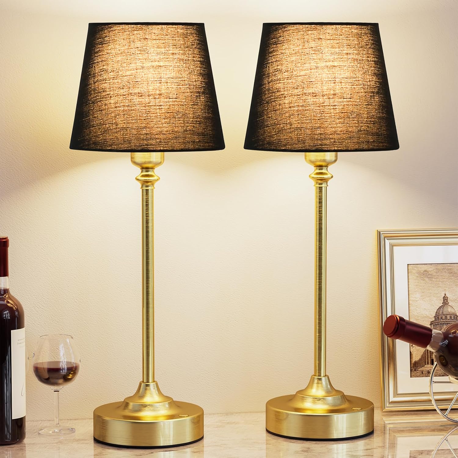 Kakanuo Cordless Table Lamps Rechargeable Set - 2 Pack Brass 4000mAH Battery Operated Lamps for Decor, 3000K Stepless Dimming Touch…
