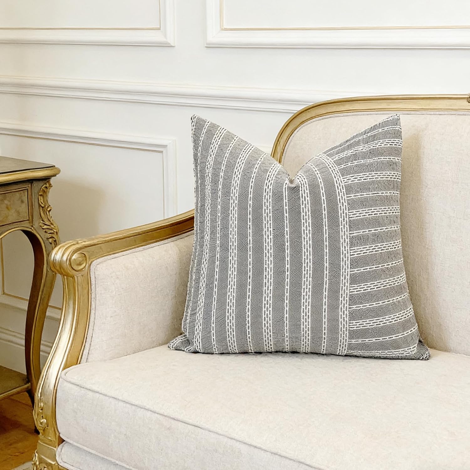 Slow Cow Black and Beige Patchwork Stripe Decorative Throw Pillow Cover Cushion Cover Pillowcase for Sofa Couch Bed Chair 18 x18 Inches