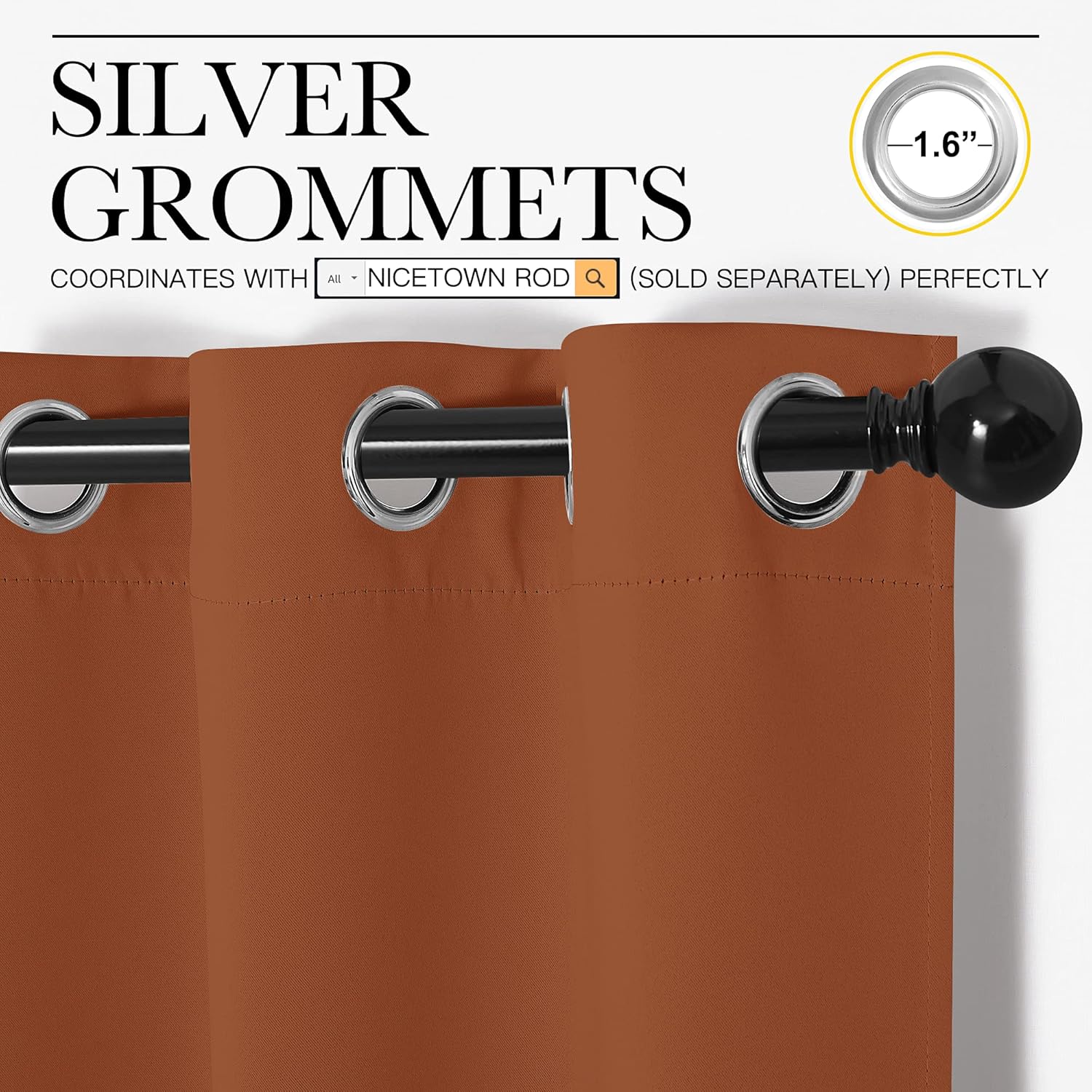 NICETOWN Bedroom Curtains 63 inches Long, Privacy and Thermal Insulated Blackout Drapes for Windows (Burnt Orange, 1 Pair, 42 x 63 inches)