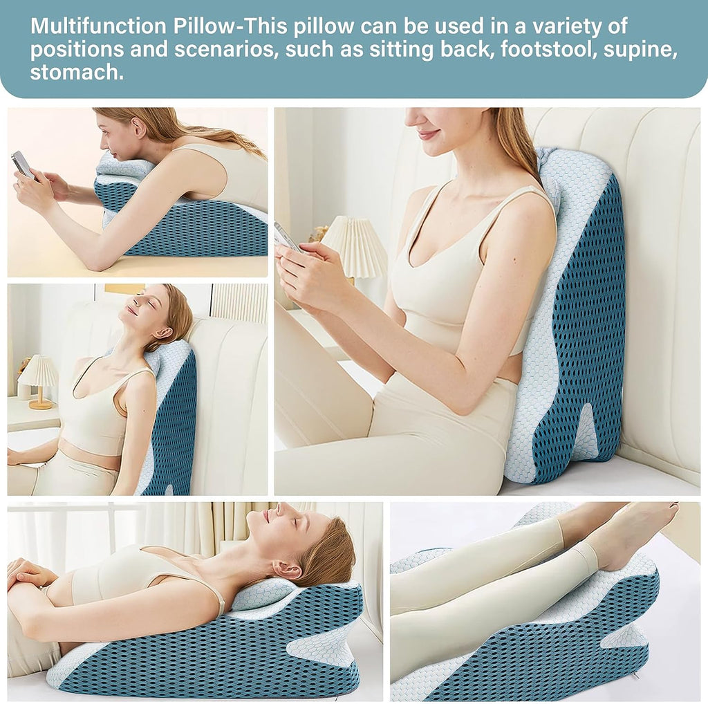 Ergonomic Wedge Pillow, Prone Pillow for Reading in Bed, Reading Pillow Wedge Memory Foam Back Support for Women Under 165 lbs