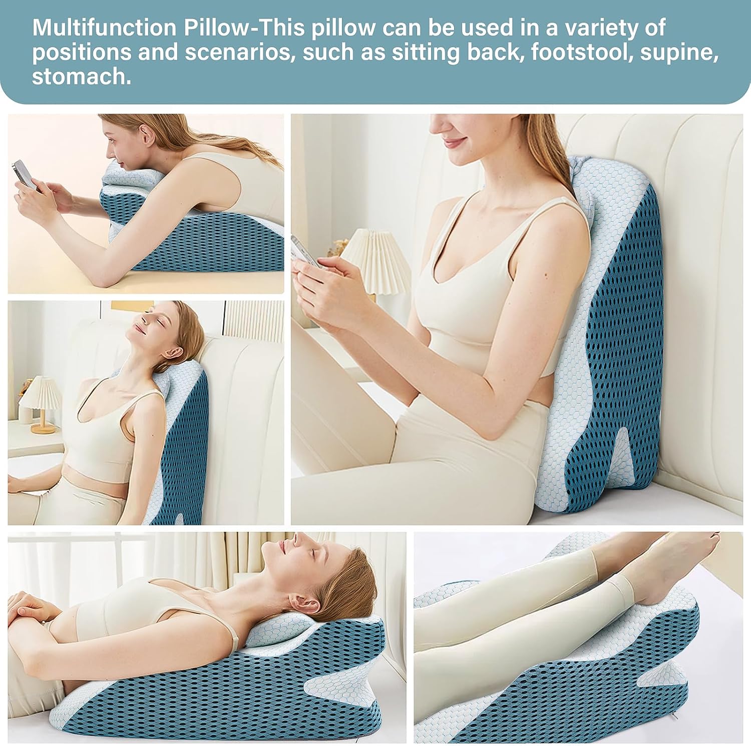 Ergonomic Wedge Pillow, Prone Pillow for Reading in Bed, Reading Pillow Wedge Memory Foam Back Support for Women Under 165 lbs