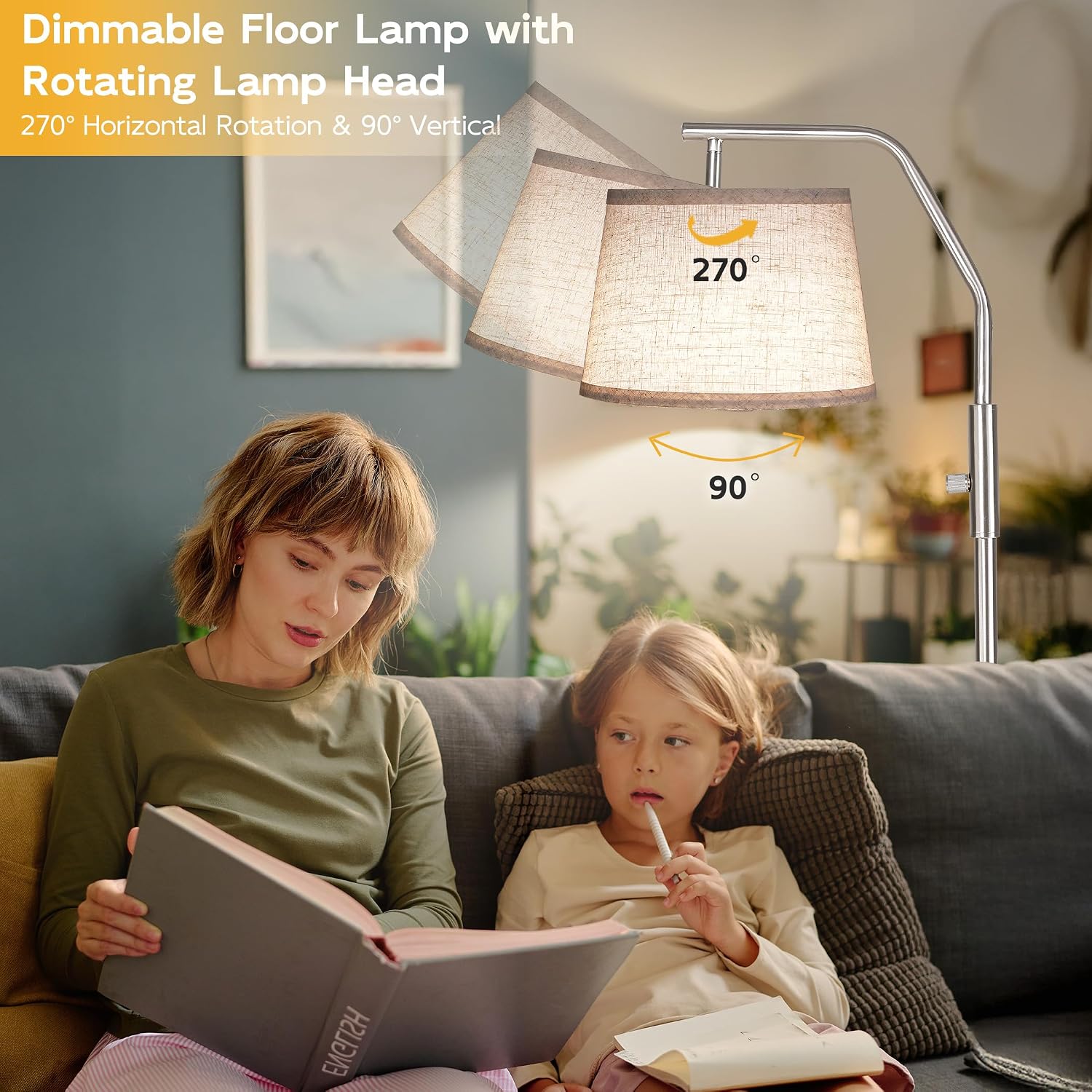 SUNMORY Floor Lamps for Living Room, 9W Bulb Included, Lamp for Bedroom with Adjust Head, Standing Lamp with Rotary Switch, 0-100%…