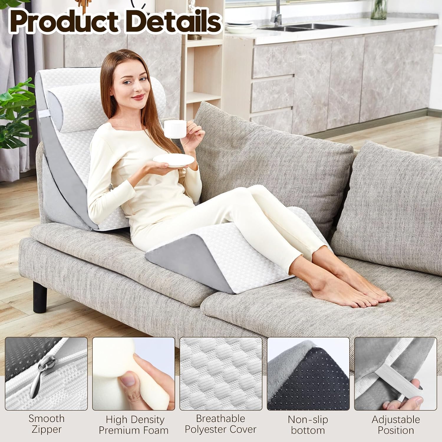 PIASHJOY 4pcs Wedge Pillow Set for After Surgery, Wedge Pillows for Back and Leg Pain, Wedge Pillow for Legs Swelling, Back Support, Po…