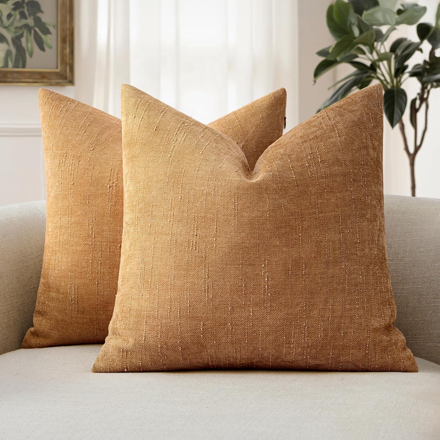 MIULEE Pack of 2 Decorative Throw Pillow Covers Soft Chenille Throw Pillows Solid Textured Cushion Covers Home Decor for Couch Sofa…