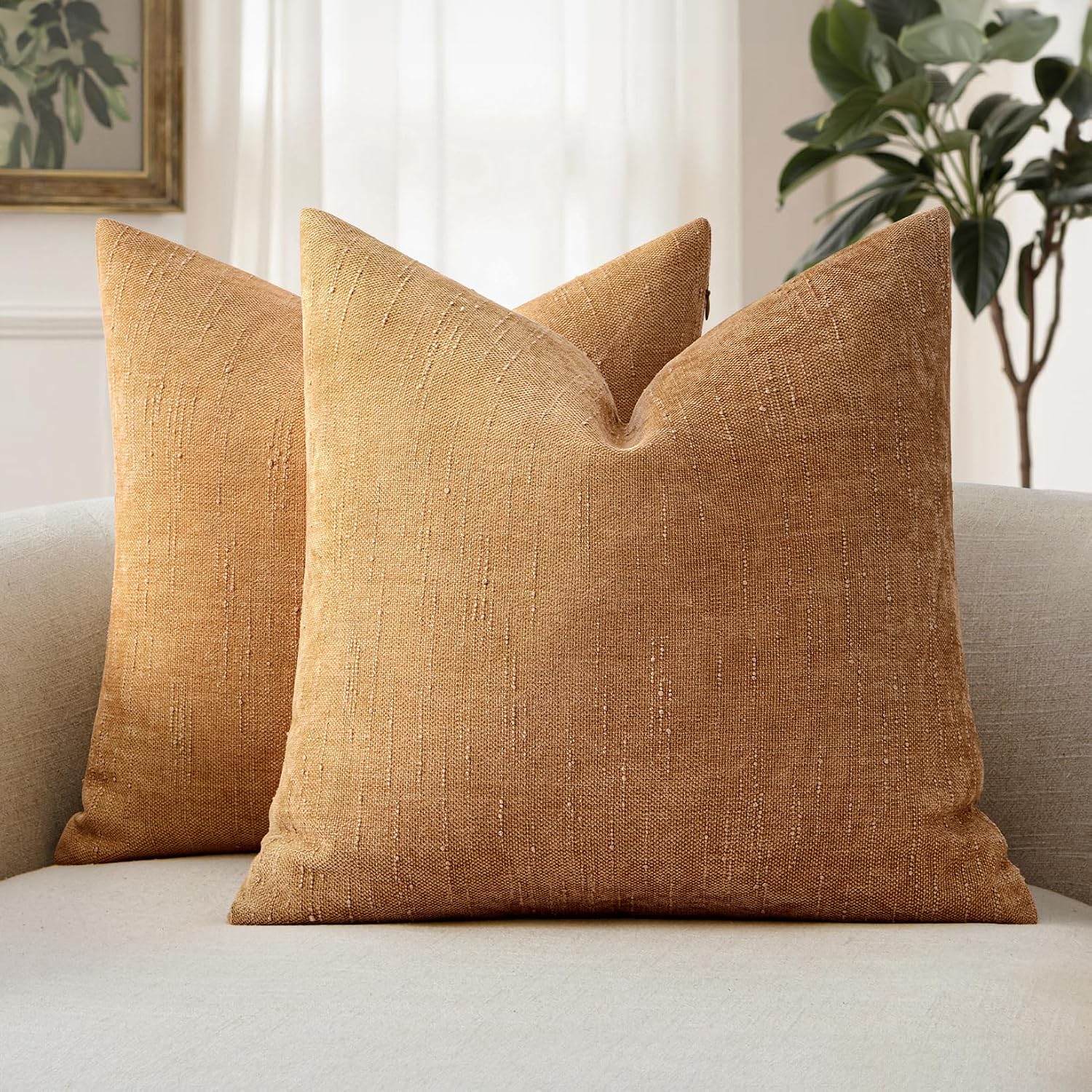 MIULEE Pack of 2 Decorative Throw Pillow Covers Soft Chenille Throw Pillows Solid Textured Cushion Covers Home Decor for Couch Sofa…