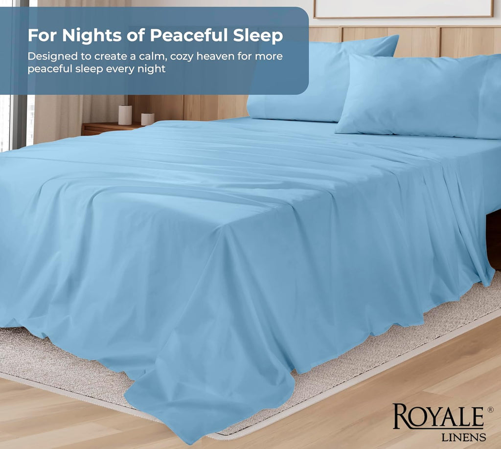 Royalelinens ROYALE LINENS 100% Organic Cotton King Sheet Set - Percale Weave - 4 Pieces Set - 1 Flat, 1 Deep Pocket Fitted Sheet and 2 Pil…