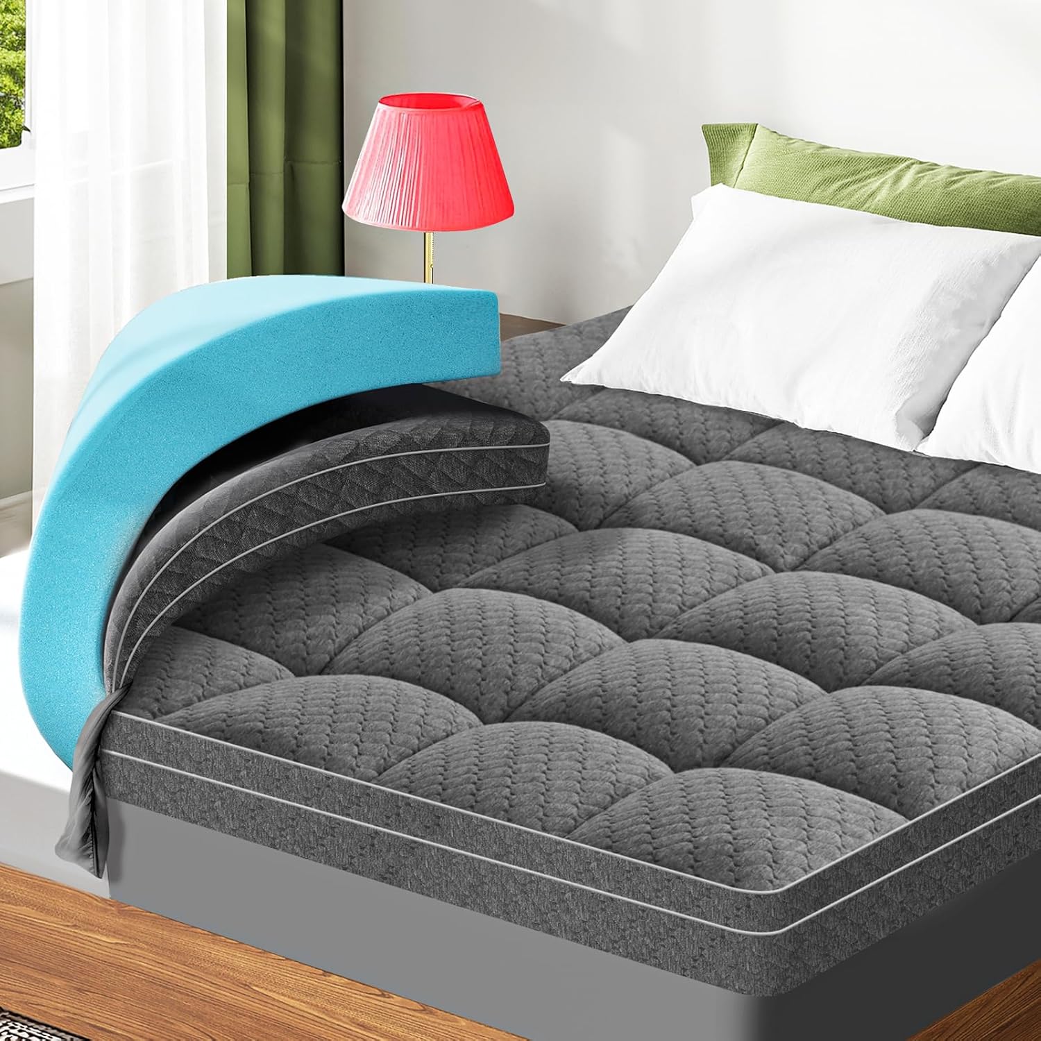 Dual Layer 3 Inch Memory Foam Mattress Topper Twin XL Size, 2 Inch Cooling Gel Memory Foam Plus 1 Inch Pillow Top Mattress Pad Cover…