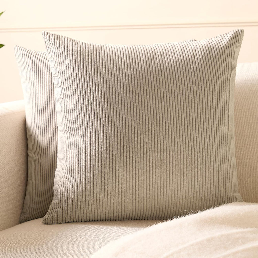 EncasaXO Encasa XO Corduroy Throw Pillows Covers 20"x20", Set of 2 Soft Textured Striped Boho Pillow Covers | Decorative and Cozy Cushion C…