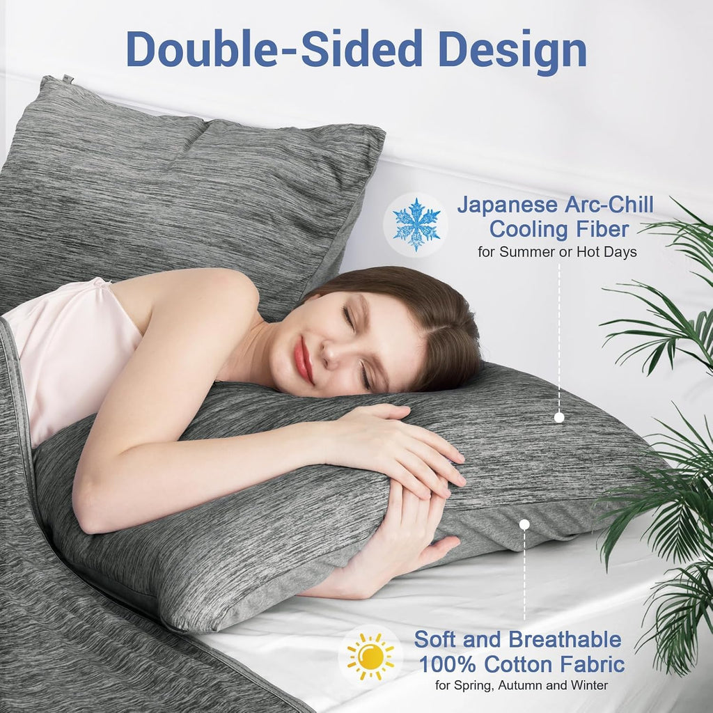 Elegear Cooling Pillow Cases for Hot Sleepers, Japanese Q-Max 0.5 Cooling Pillowcases, Both Sides[Cooling/Cotton], Breathable Soft Pillowca…