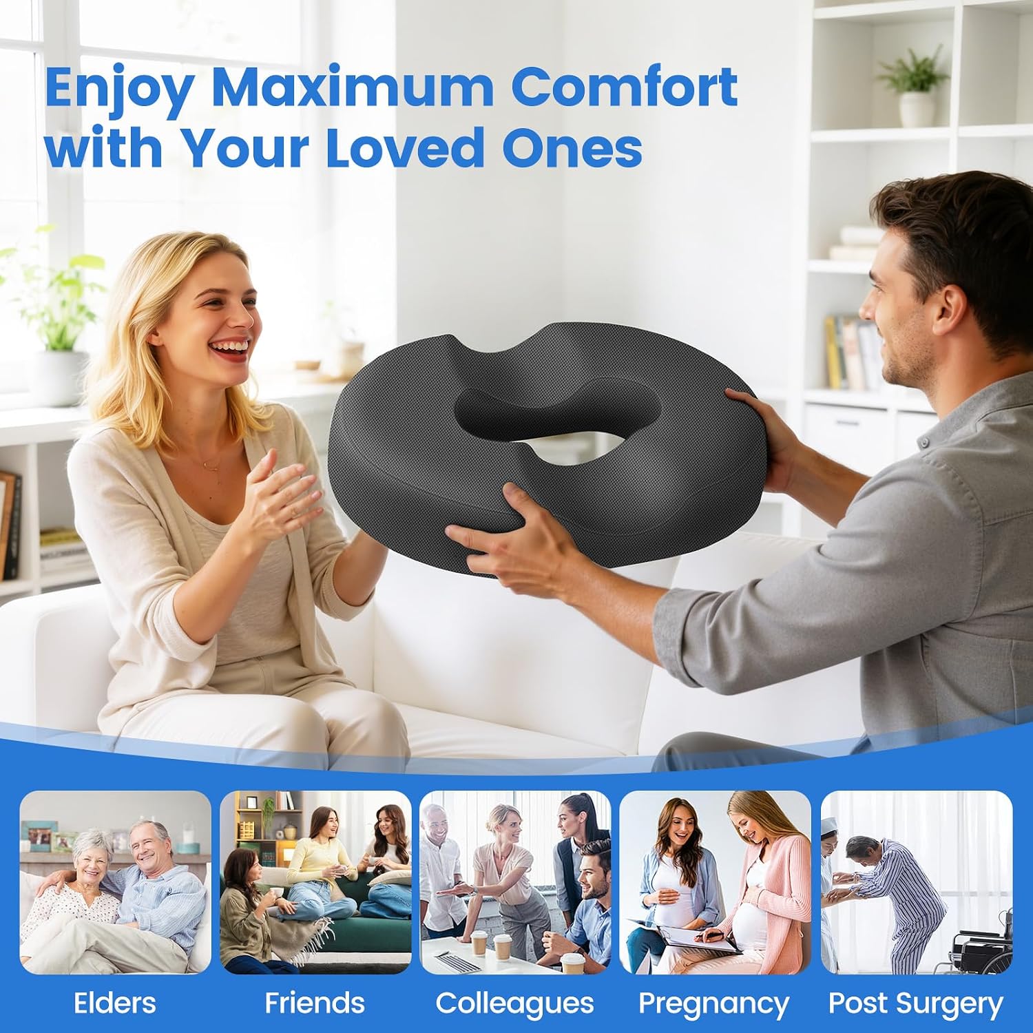 DailyCuddles Donut Pillow for Tailbone Pain, Hemorrhoids - Cooling Gel Memory Foam Chair Seat Cushion for Office, Home & Wheelchair,…