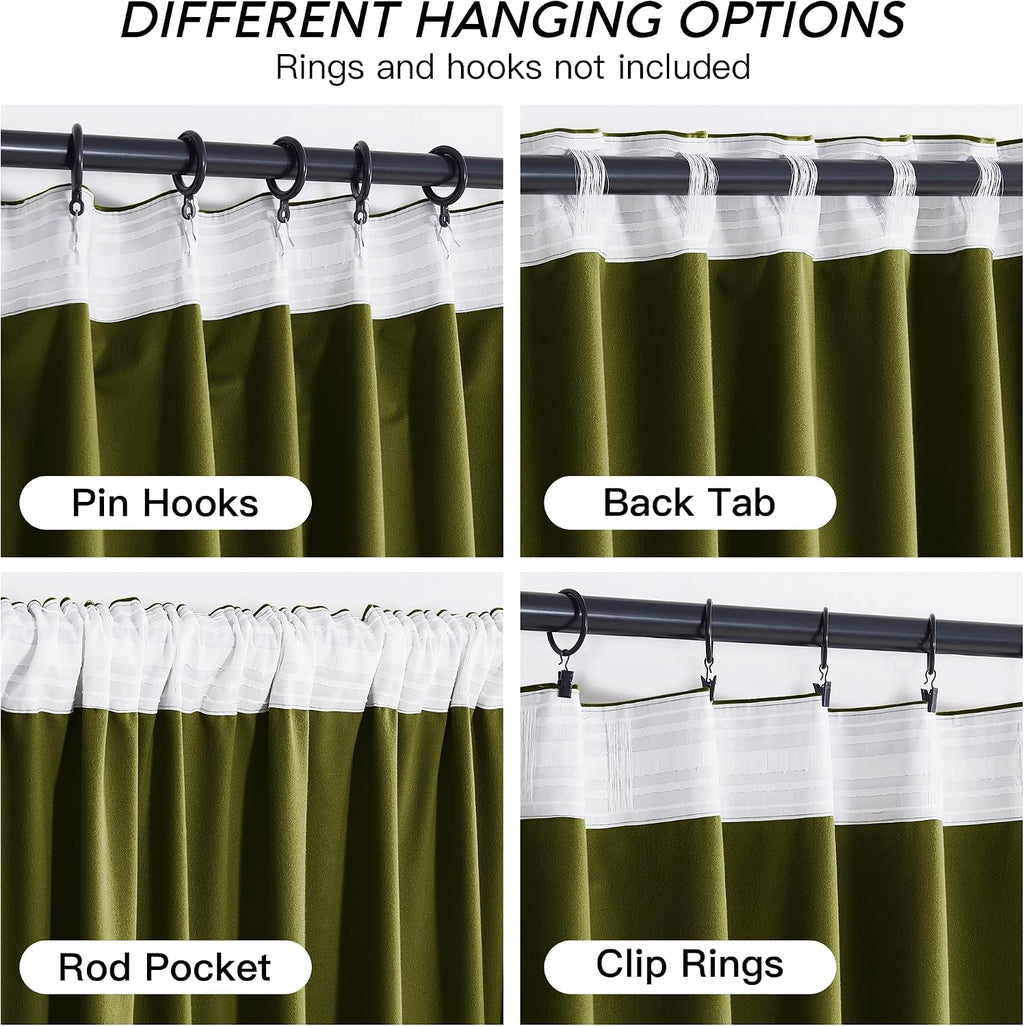 Rybhome RYB HOME Moss Green Velvet Curtains for Bedroom Living Room, Thermal Insulated Privacy UV Heat Blocking Luxurious Drapes for Nurser…