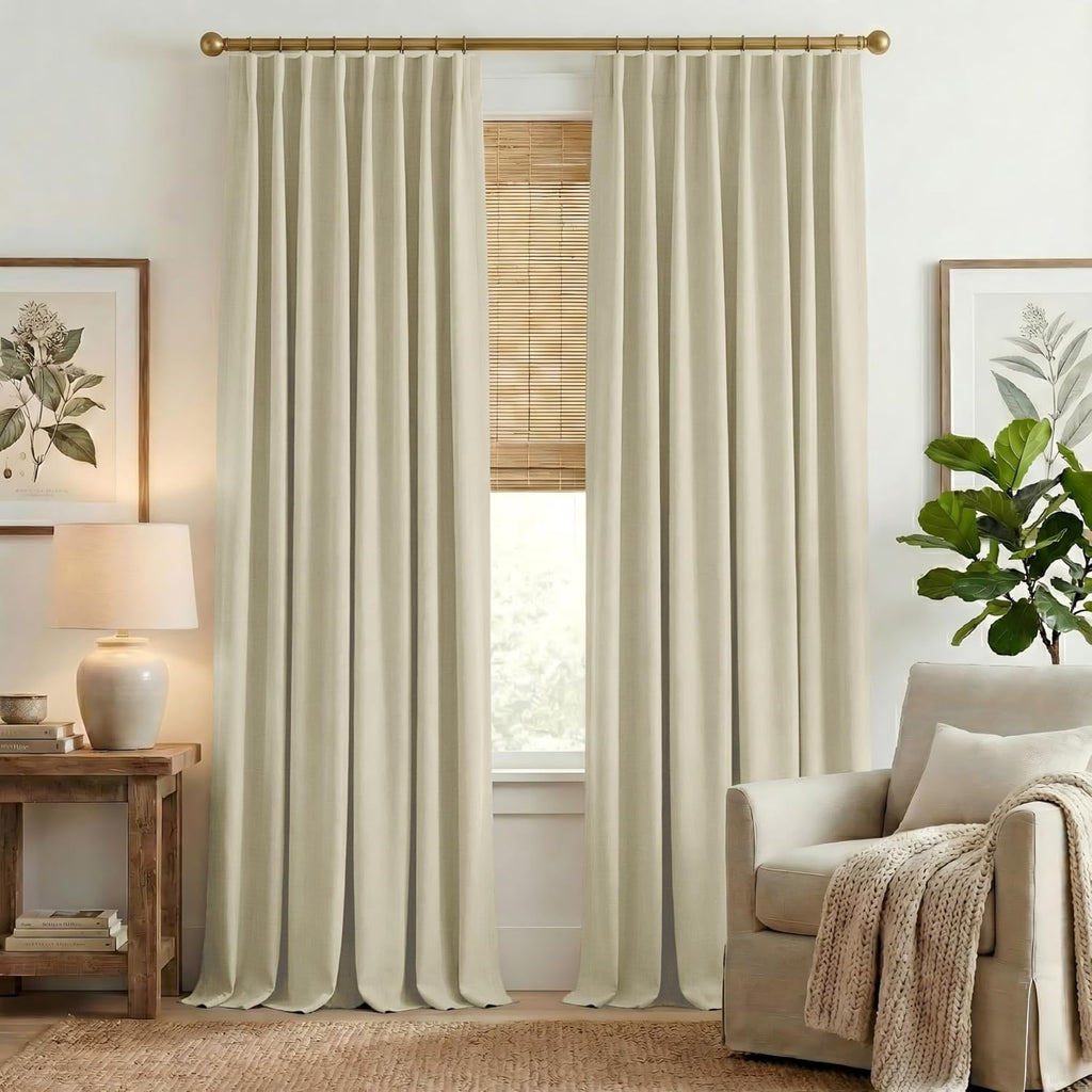 Nicetown Room Darkening Living Room Curtains 96 inches Long, Pinch Pleated Curtains Faux Linen Blend Light Blocking Noise Canceling Drapes…