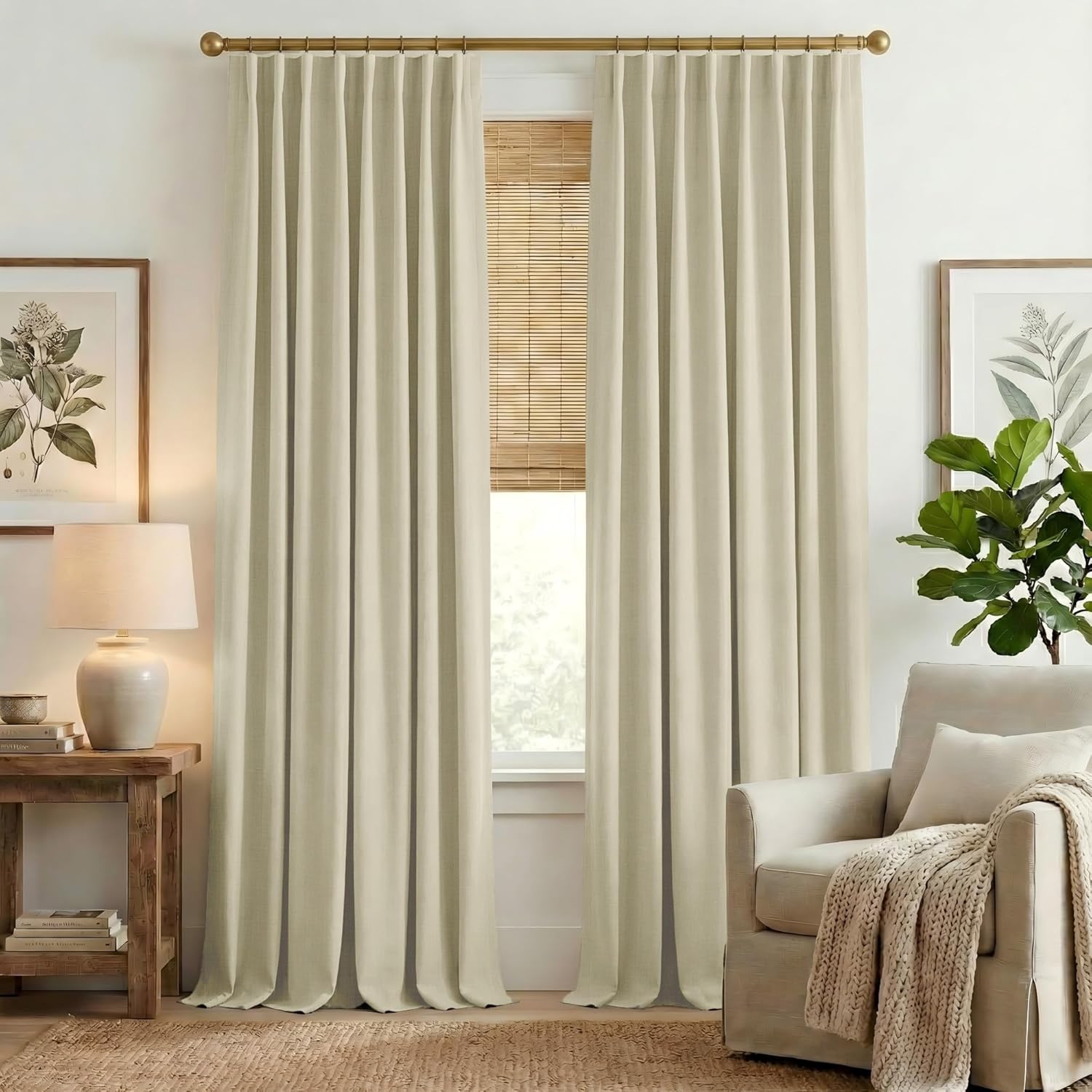 Nicetown Room Darkening Living Room Curtains 96 inches Long, Pinch Pleated Curtains Faux Linen Blend Light Blocking Noise Canceling Drapes…
