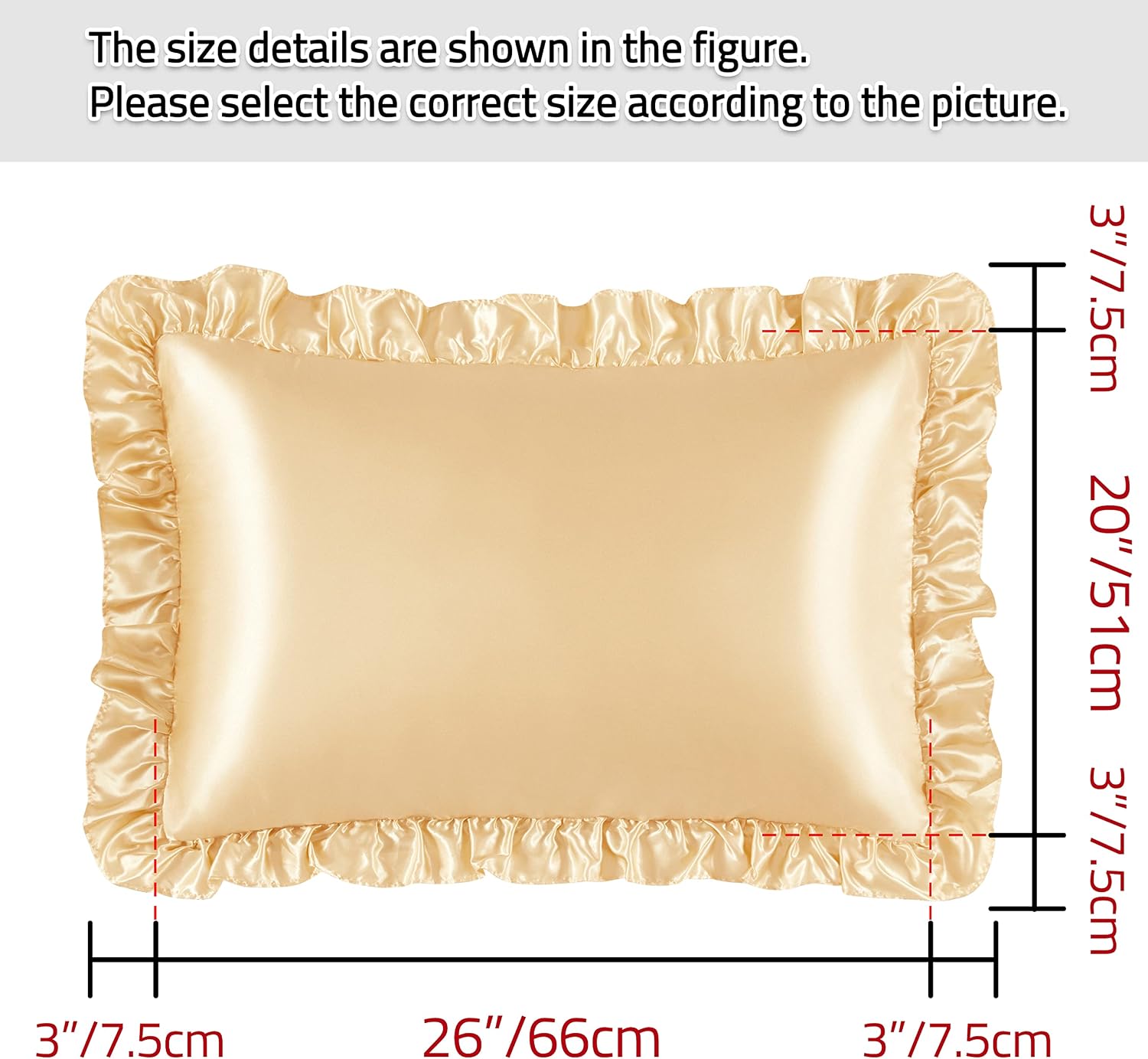 HommxJF Silky Satin Ruffled Pillow Cases for Hair and Skin, Gold Silk Pillowcases Standard Set of 2 with Envelope Closure Princess Room Deco…