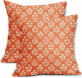 Orange Floral Block Print Pillow Covers 18x18 Inch Set of 2, Vintage Flower Pattern Decorative Throw Pillowcases Outdoor Farmhouse…