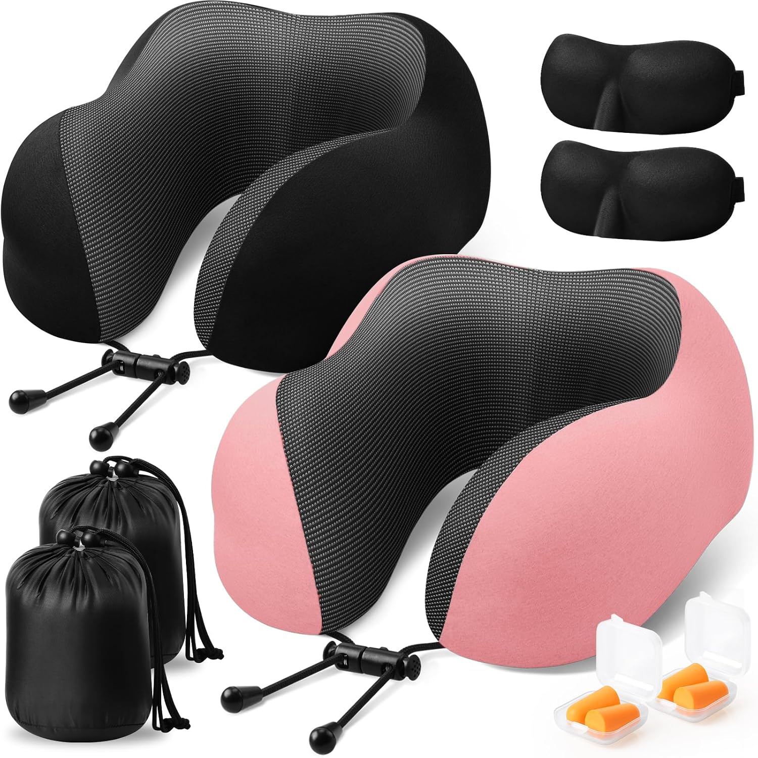 ExploreBliss Travel Pillow, 2 Pack Travel Pillows for Sleeping Airplane, Neck Pillow Airplane, Memory Foam Neck Pillow Set with Eye Mask, E…