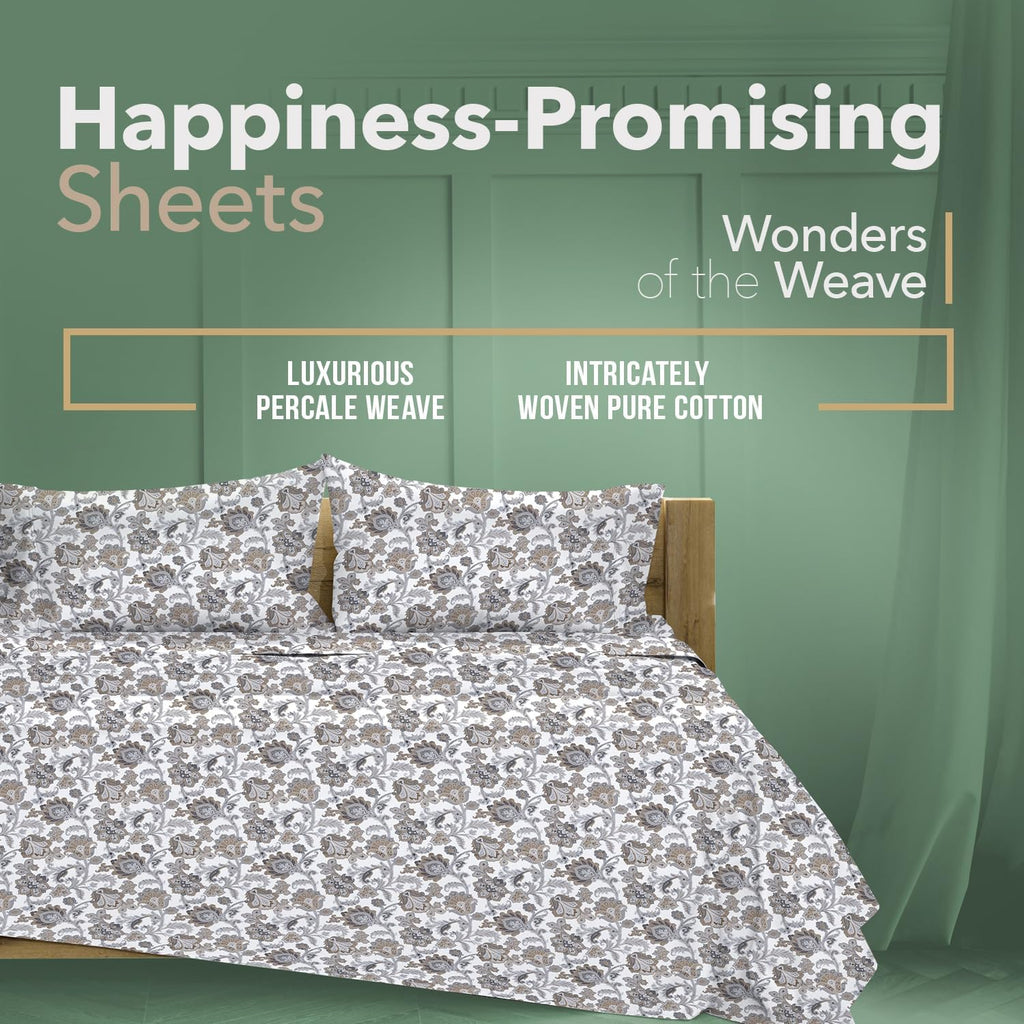 TEXAS LINEN CO. 100% Organic Cotton Percale Sheets Full Size - 4 PC Organic Cotton Full Size Percale Printed Sheet Sets, Soft, Crisp…