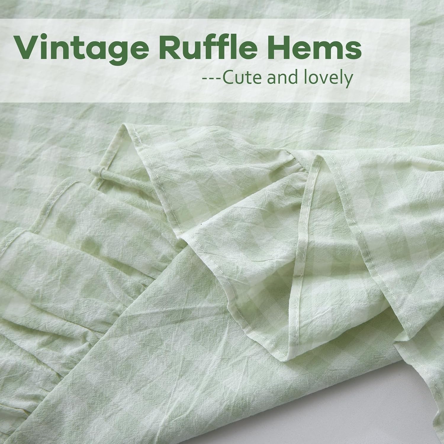 Kmasaniji 2 Pack Pile Green White Plaid Ruffle Gingham Euro Shams Pillow Covers, 100% Washed Cotton Checkered Farmhouse Pillowcases for Bed…