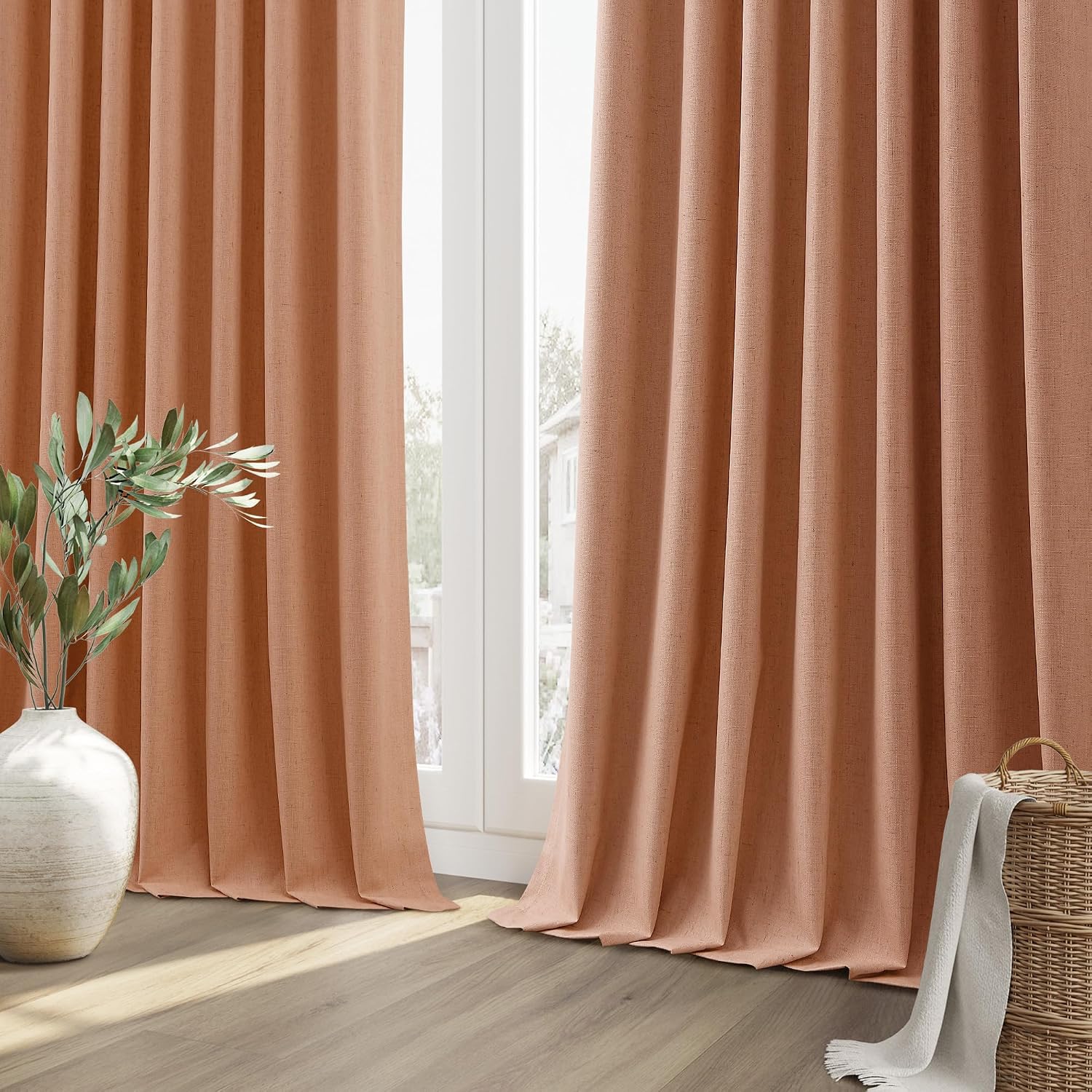 Guken 100% Blackout Curtains 120 Inch Length 2 Panels Set for Living Room Bedroom Back Tab Thermal Insulated Black Out Linen Drapes Room Da…
