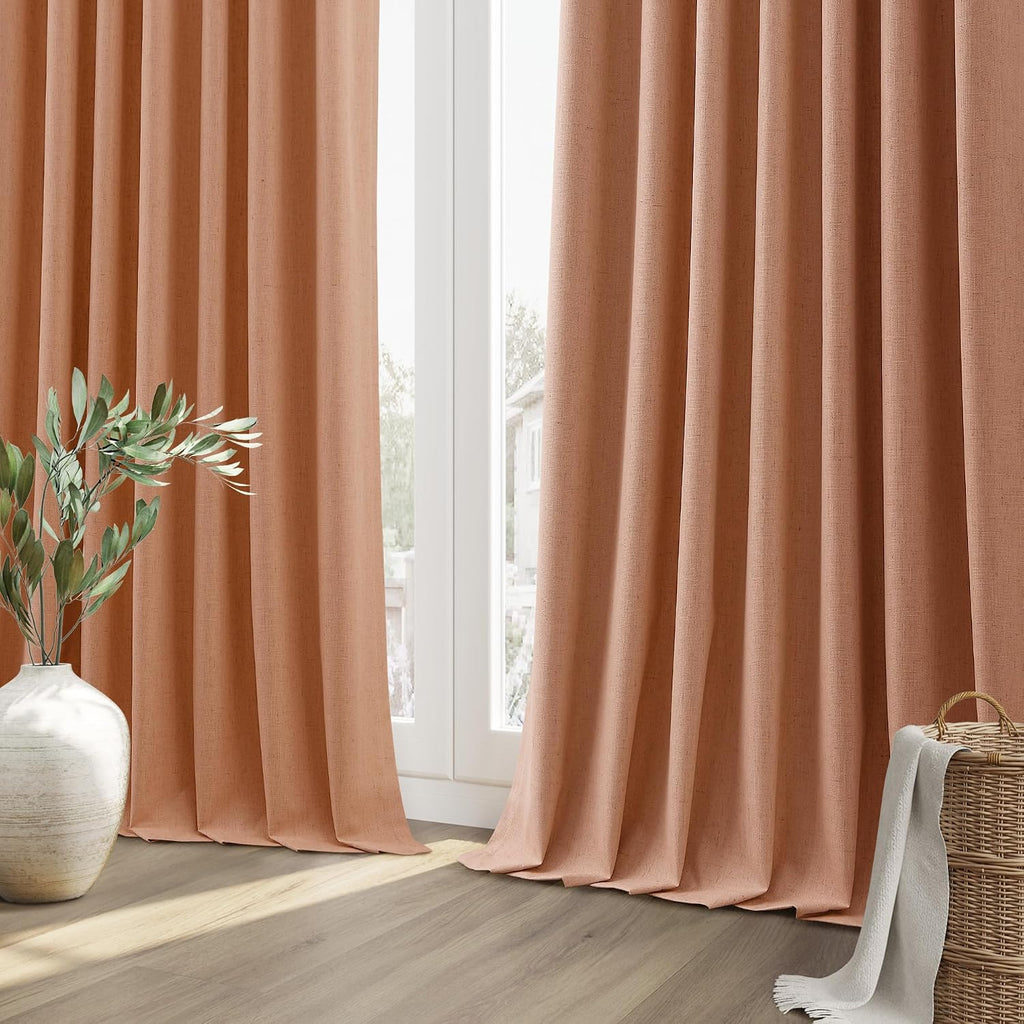 Guken Peach Quartz 100% Blackout Linen Curtains 108 Inch Length 2 Panels Set for Living Room Bedroom Back Tab/Rod Pocket Thermal Insulated…