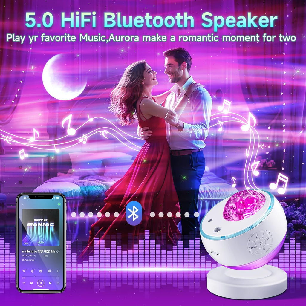 Northern Lights Projector,300+Color Modes Galaxy Projector for Bedroom, 15 White Noise, 5Moon Star Projector, Bluetooth, Remote Timer…