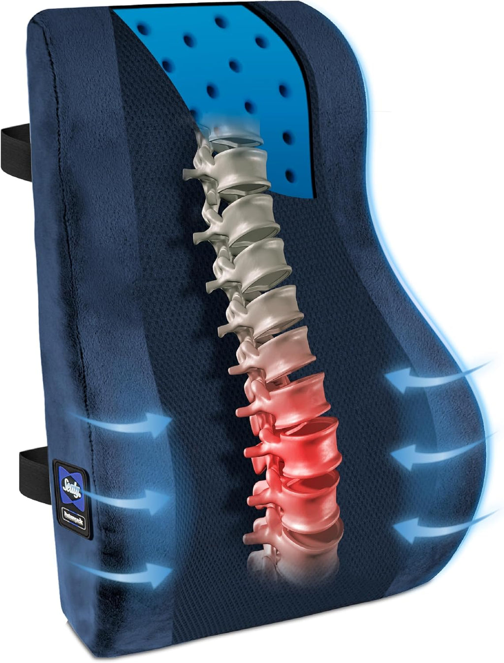 Sealy High Back Memory Foam Lumbar Support Pillow for Office Chair or Gaming Chair, Orthopedic Back Pillow for Car Seat, Navy