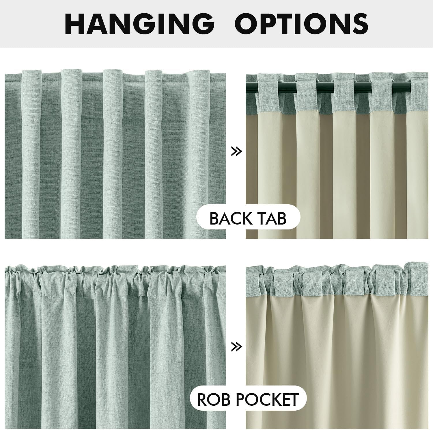 Miulee 100% Blackout Linen Curtains for Bedroom, Seafoam Green Solid Luxury Decor Thermal Insulation Room Darkening Drapes for Living Room…
