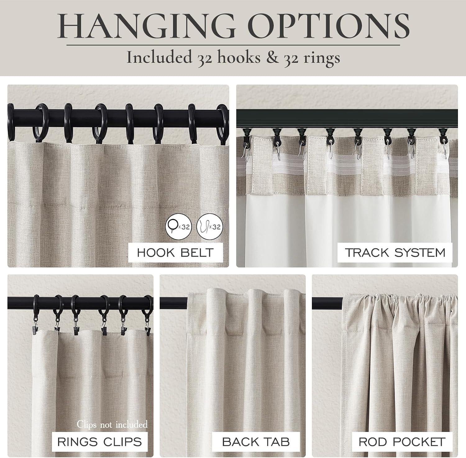 Qjmydeco Modern Neutral 88 Inch Blackout Sliding Glass Door Curtains Light and Draft Blocking Curtains & Drapes for Living Room Traverse Ri…