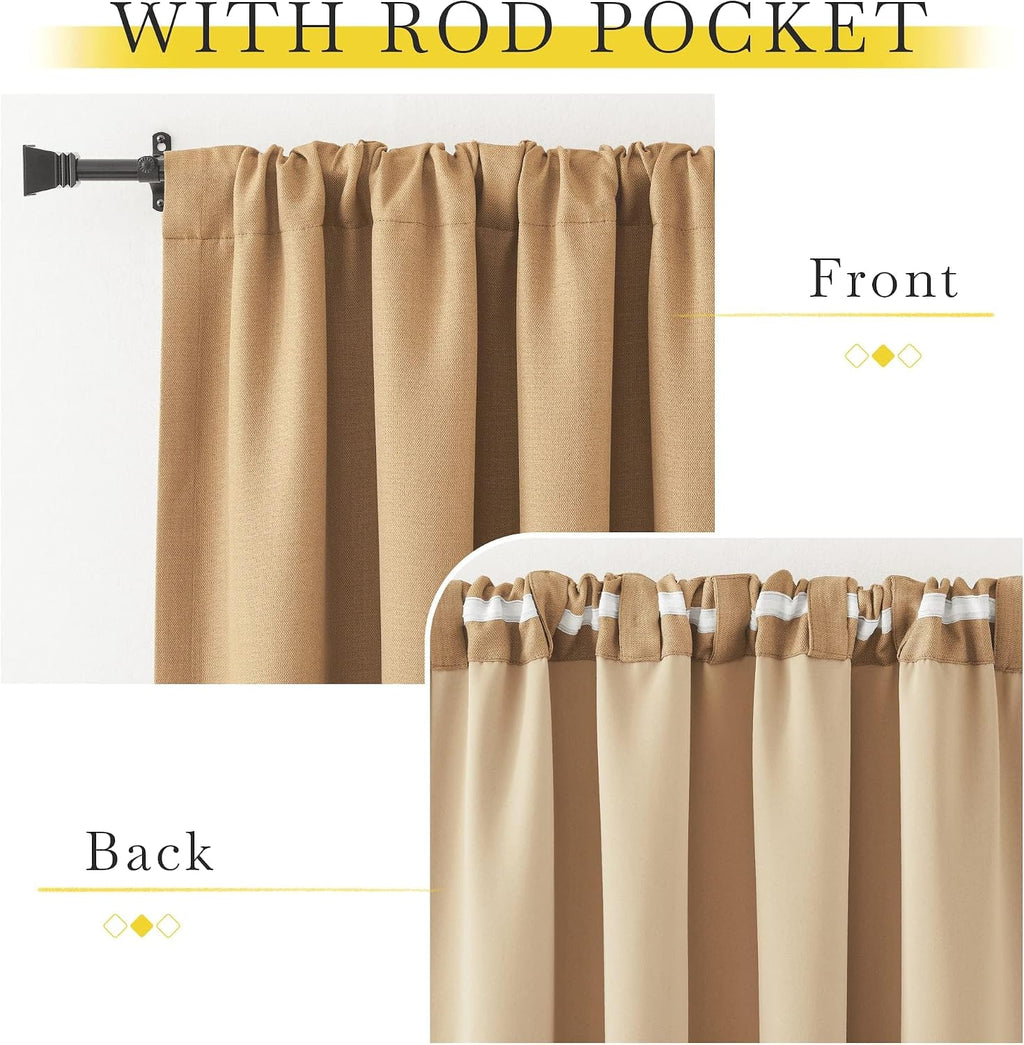 Nicetown Thick Faux Linen Room Darkening Caramel Curtains 108 inches Long, Pinch Pleated Faux Linen Curtains Thermal Insulated Window …