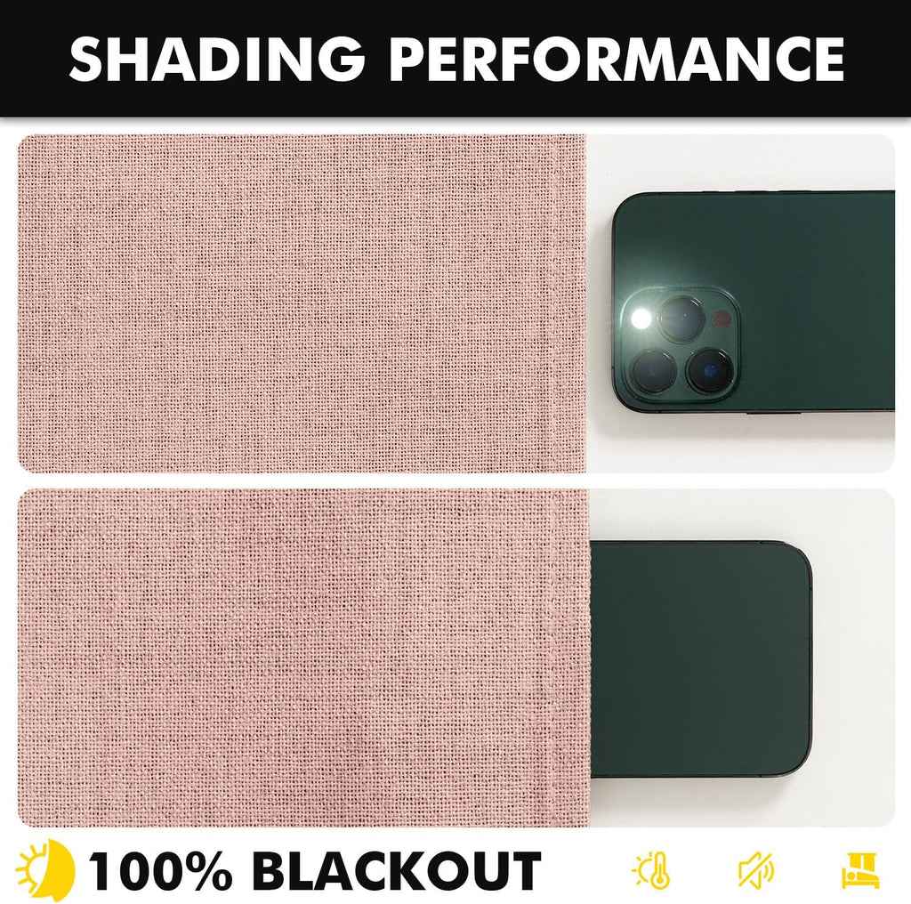 Miulee 100% Blackout Linen Curtains for Bedroom, Blush Pink Solid Luxury Decor Thermal Insulation Room Darkening Drapes for Living Room Nur…