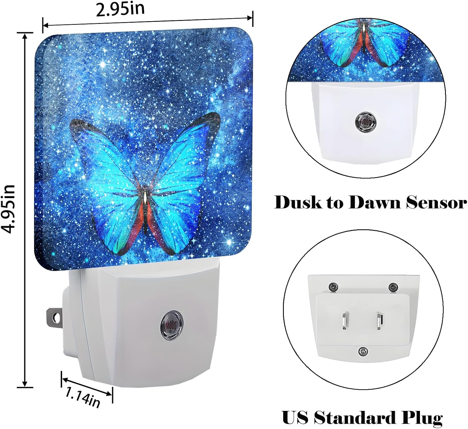 Stars Shining and Blue Butterflies Night Light, Plug-in Night Lights with Dusk-to-Dawn Sensor for Stairway, Hallway, Bedroom Sleep Friendly…