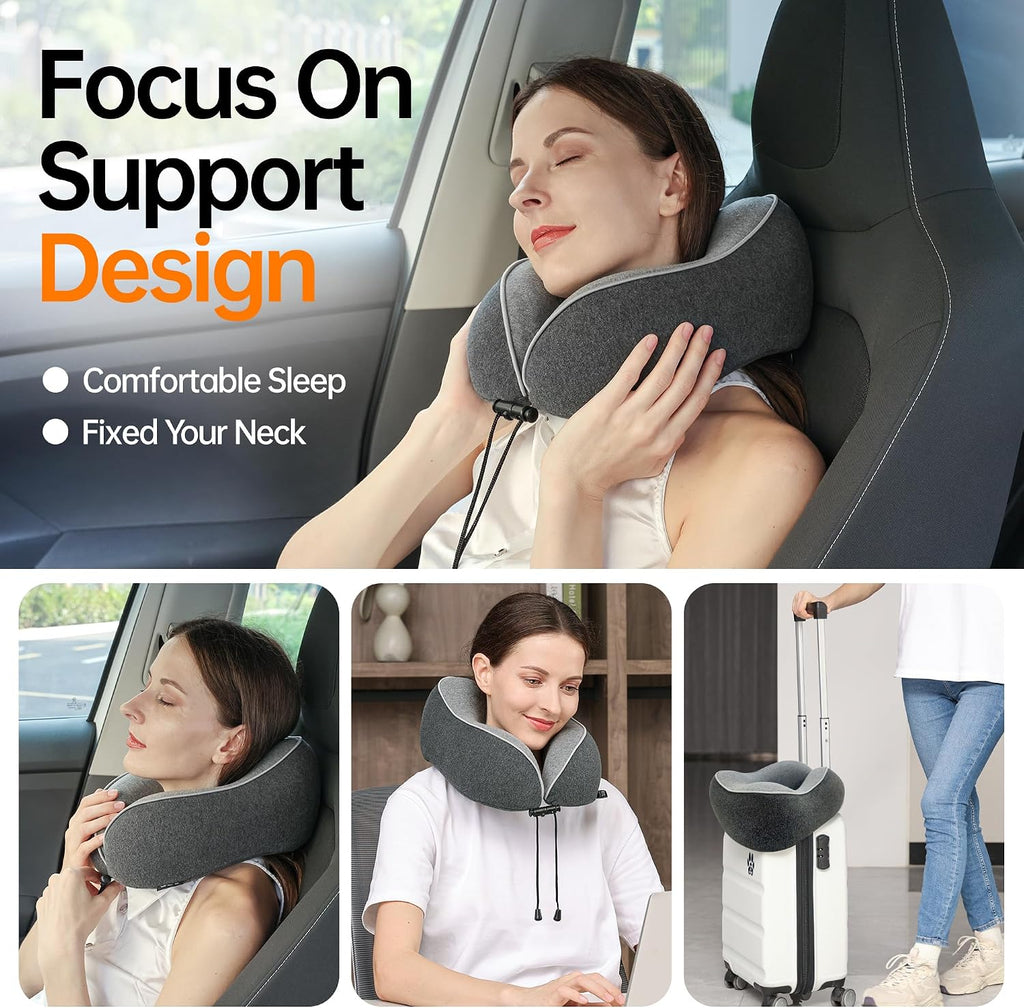 MANXUEKAI Travel Neck Pillow 100% Pure Memory Foam Travel Pillow for Sleeping on Airplane, Car, Train, Bus, Office and Home Use, Washable…