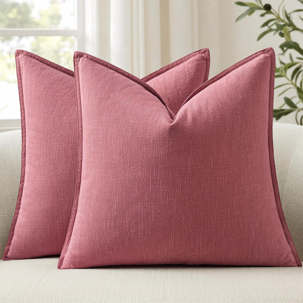 Anroduo Pack of 2 Decorative Linen Pillow Covers Dusty Rose Neutral Farmhouse Boho Soild Cushion Case Soft Accent Pillowcase for Couch Sofa…