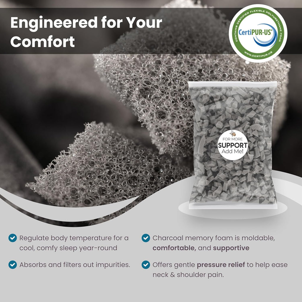 Wife Pillow - Charcoal Memory Foam, 1 LBS Extra Bag of Stuffing, Shredded Charcoal Infused Blended with Siliconized Fiberfill. Customize…