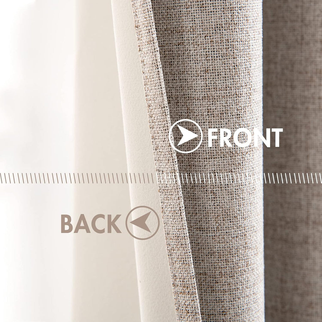 Miulee Blackout Curtains for Bedroom Linen Texture Solid Thermal Insulated Natural Khaki Grommet Room Darkening Curtains & Drapes Luxury De…
